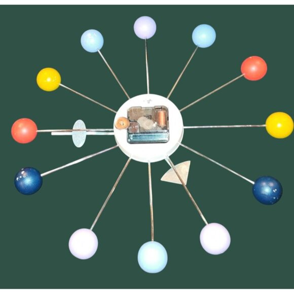 George Nelson Mid Century Modern 1949 Metal Wood Ball Clock TAIWAN Works - Picture 5 of 13